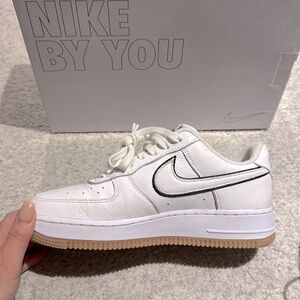 Nike Air Force 1 Low By You - white w/ hunter green & black trimmed swoosh
